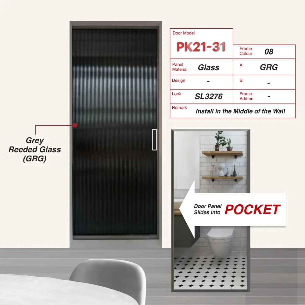 Beige Grey PK21-31 Pocket Sliding Door Beige Grey PK21-31 Pocket Sliding Door Design O with Grey Reeded Glass (GRG)