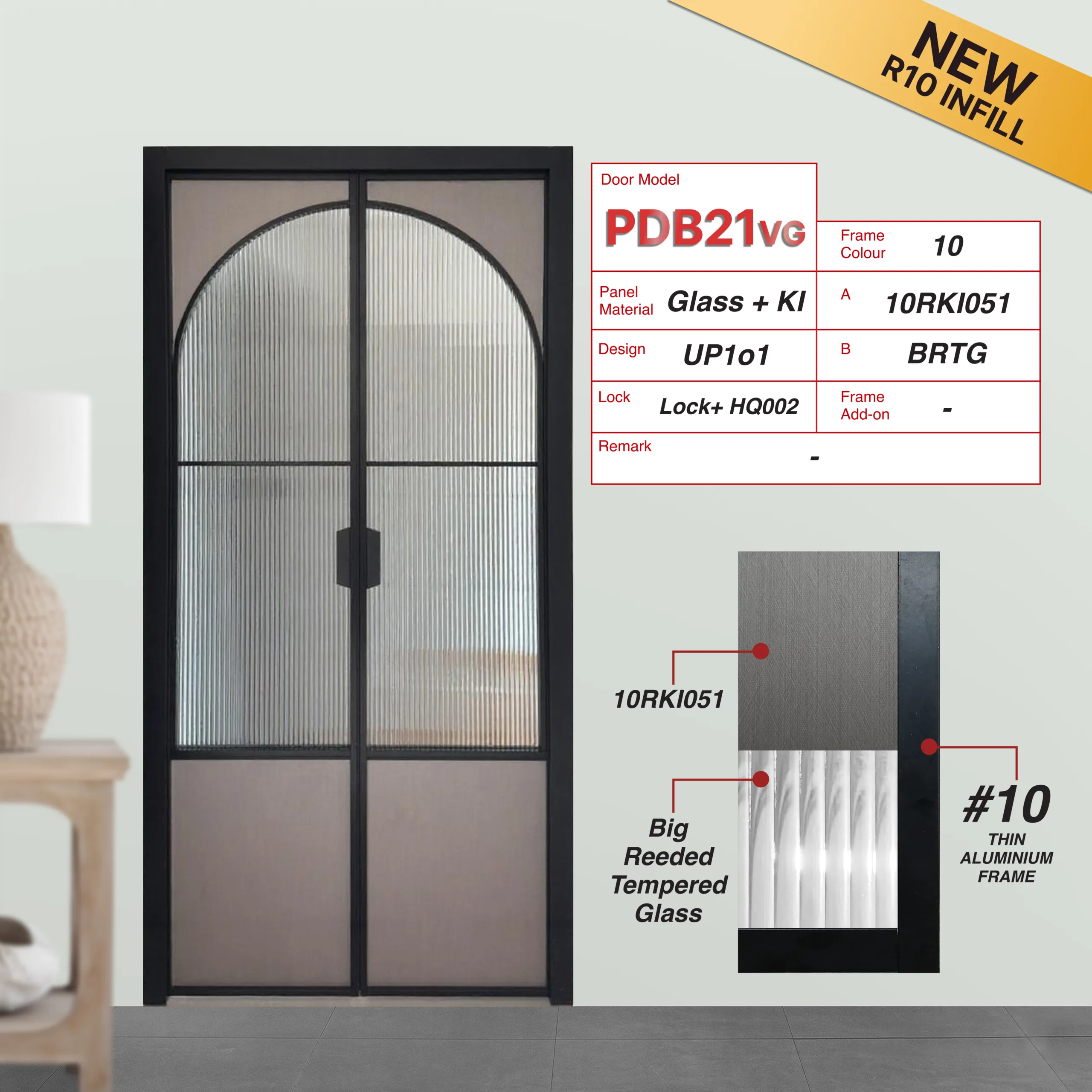 Black Synchronised Double Swing Door with VG Hinge PDB21VG Black Synchronised Double Swing Door with VG Hinge PDB21VG Design UP1o1 with Real Metal (10KI051) and Big Reeded Tempered Glass (BRTG)