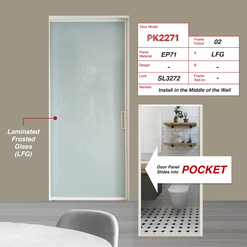 Off White Pocket Sliding Door PK2271 Off White Pocket Sliding Door PK2271 Design O with Lami Frosted Glass (LFG)