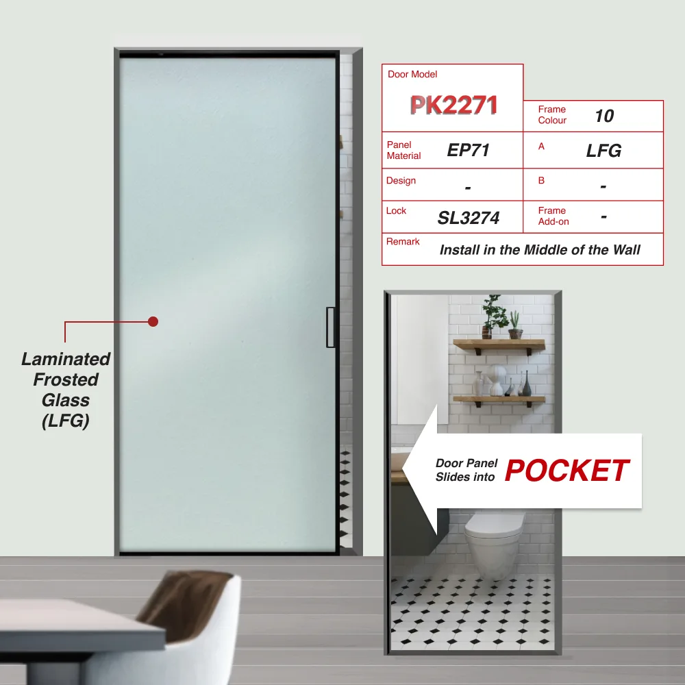 Black Pocket Sliding Door PK2271 Black Pocket Sliding Door PK2271 Design O with Lami Frosted Glass (LFG)