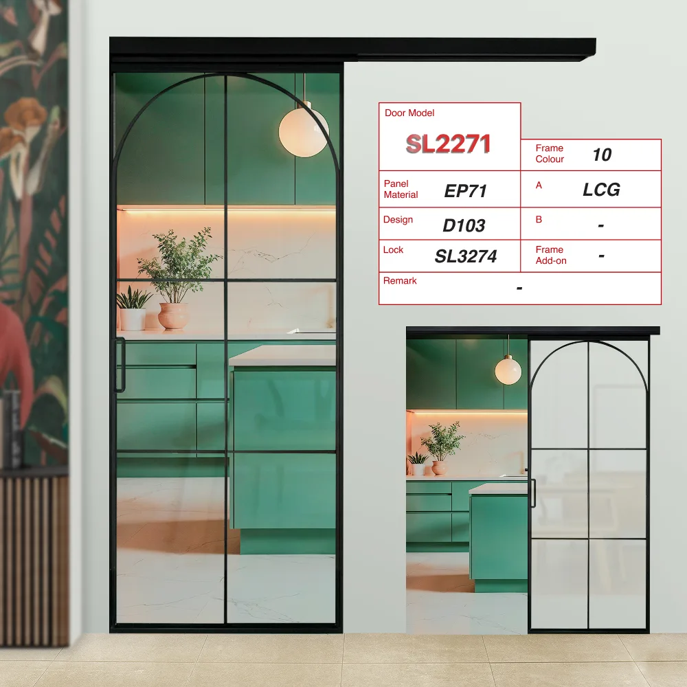 Black Top Track Sliding Door SL2271 Black Top Track Sliding Door SL2271 Design D103 with Lami Clear Glass (LCG)