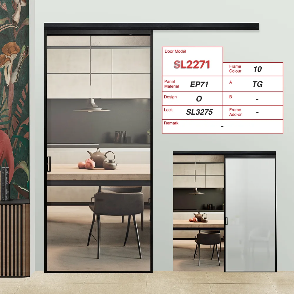 Black Top Track Sliding Door SL2271 Black Top Track Sliding Door SL2271 Design O with Tempered Glass (TG)