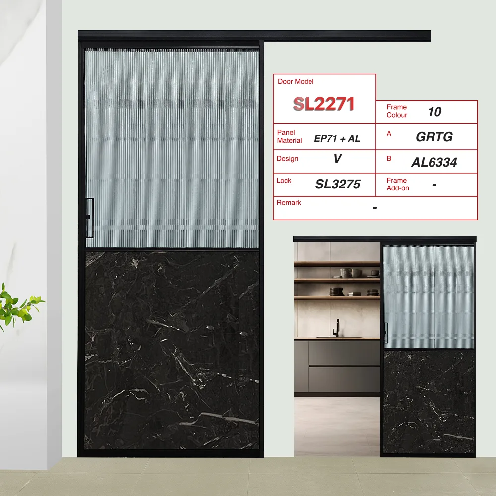 Black Top Track Sliding Door SL2271 Black Top Track Sliding Door SL22EP71 Design O with Tempered Glass (TG)