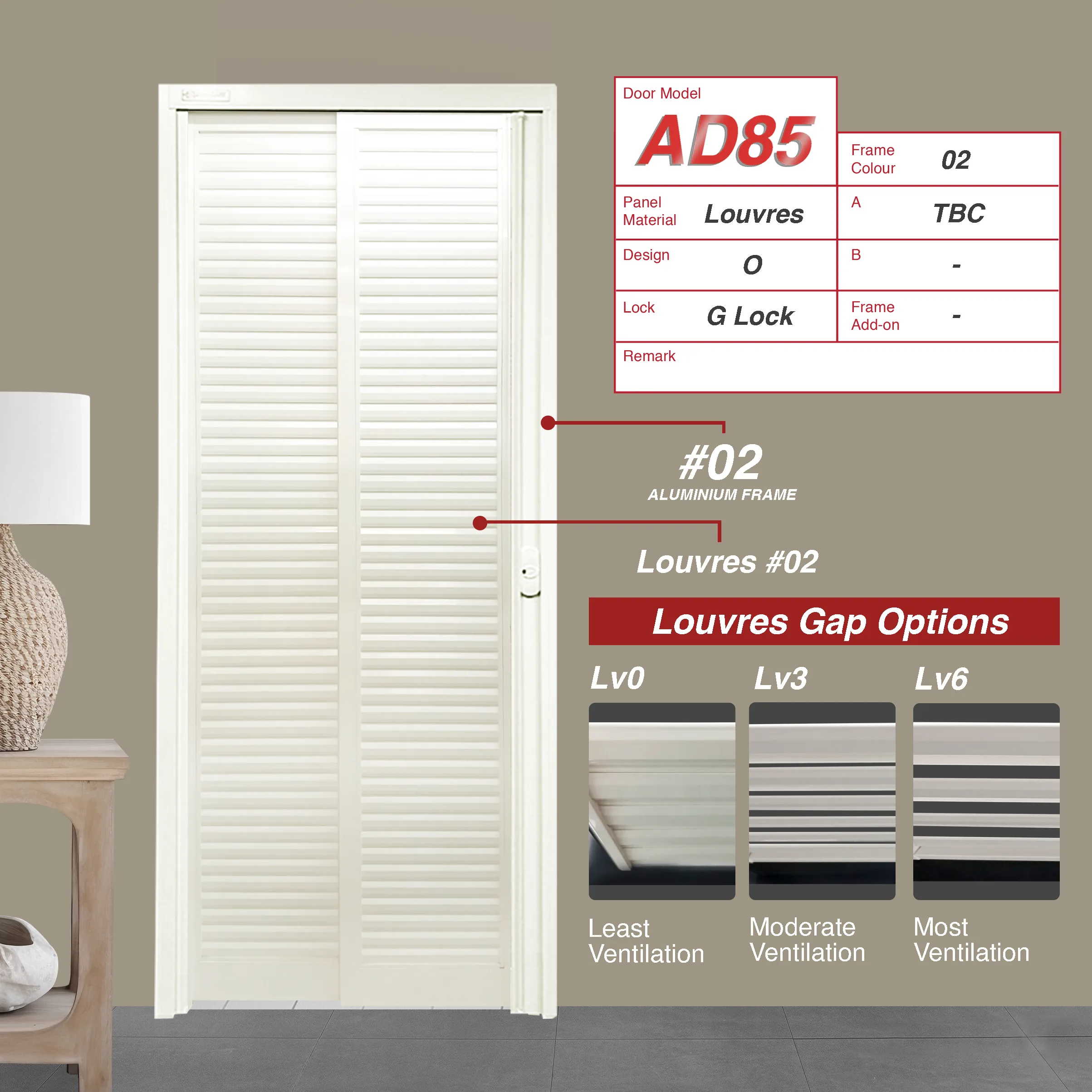AD85 Off White 6mm Louvres Slide & Swing Door with No Design AD85 Off White Slide & Swing Door Made with 6mm Louvres