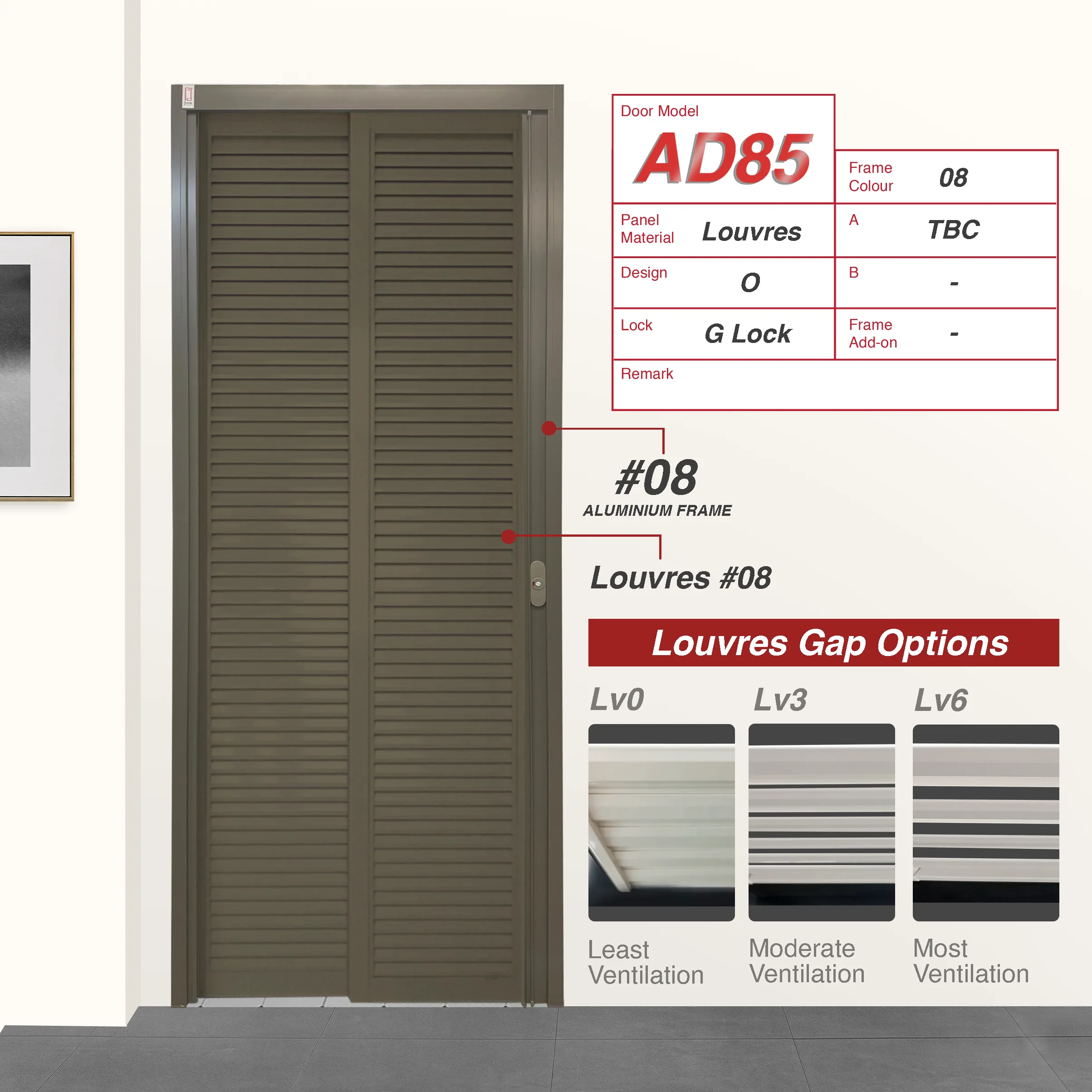AD85 Beige Grey Louvres 6 Slide & Swing Door with No Design AD85 Beige Grey Slide & Swing Door Made with 6mm Louvres