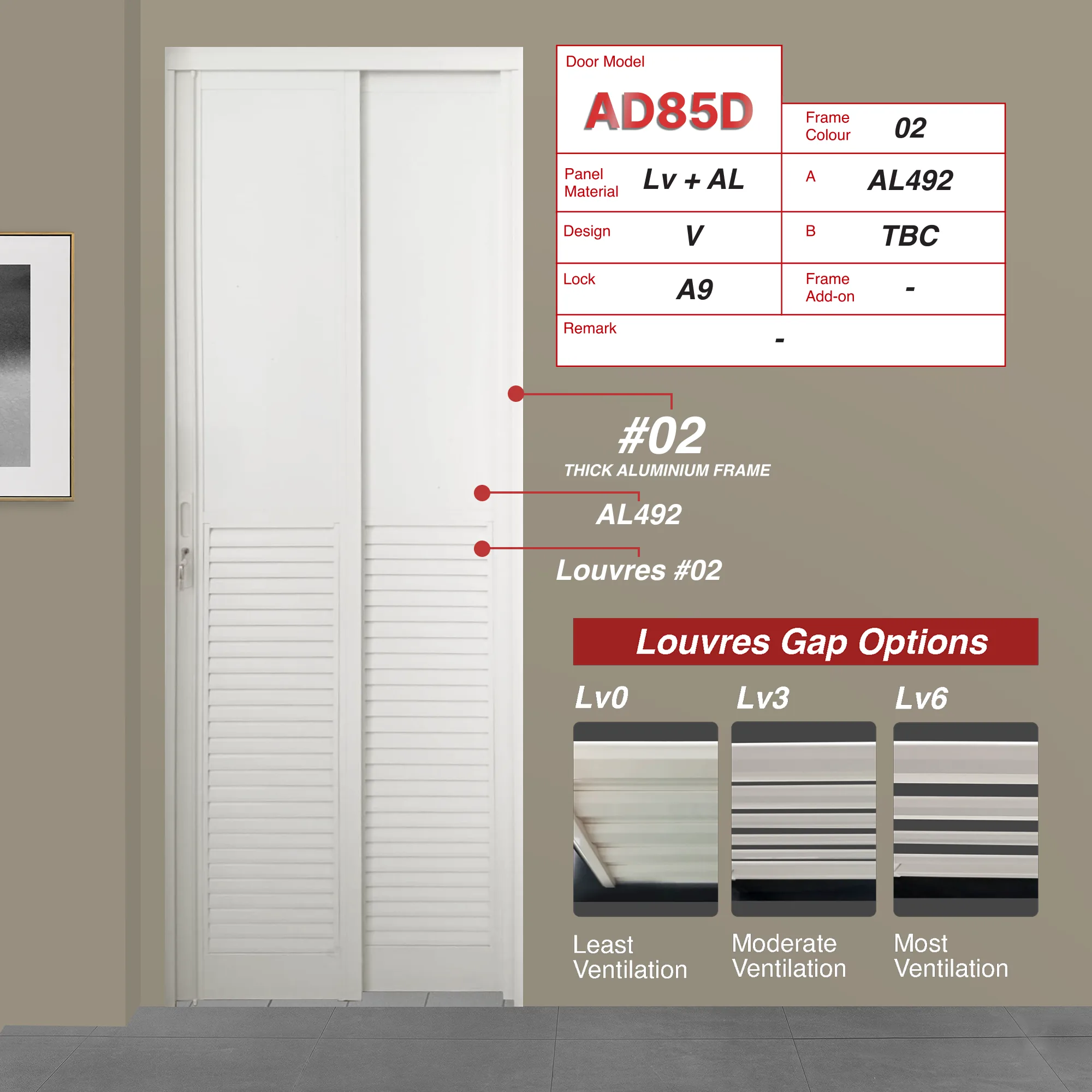 AD85 Off White 0mm Louvres Slide & Swing Door with No Design AD85 Off White Slide & Swing Door Made with 0mm Louvres