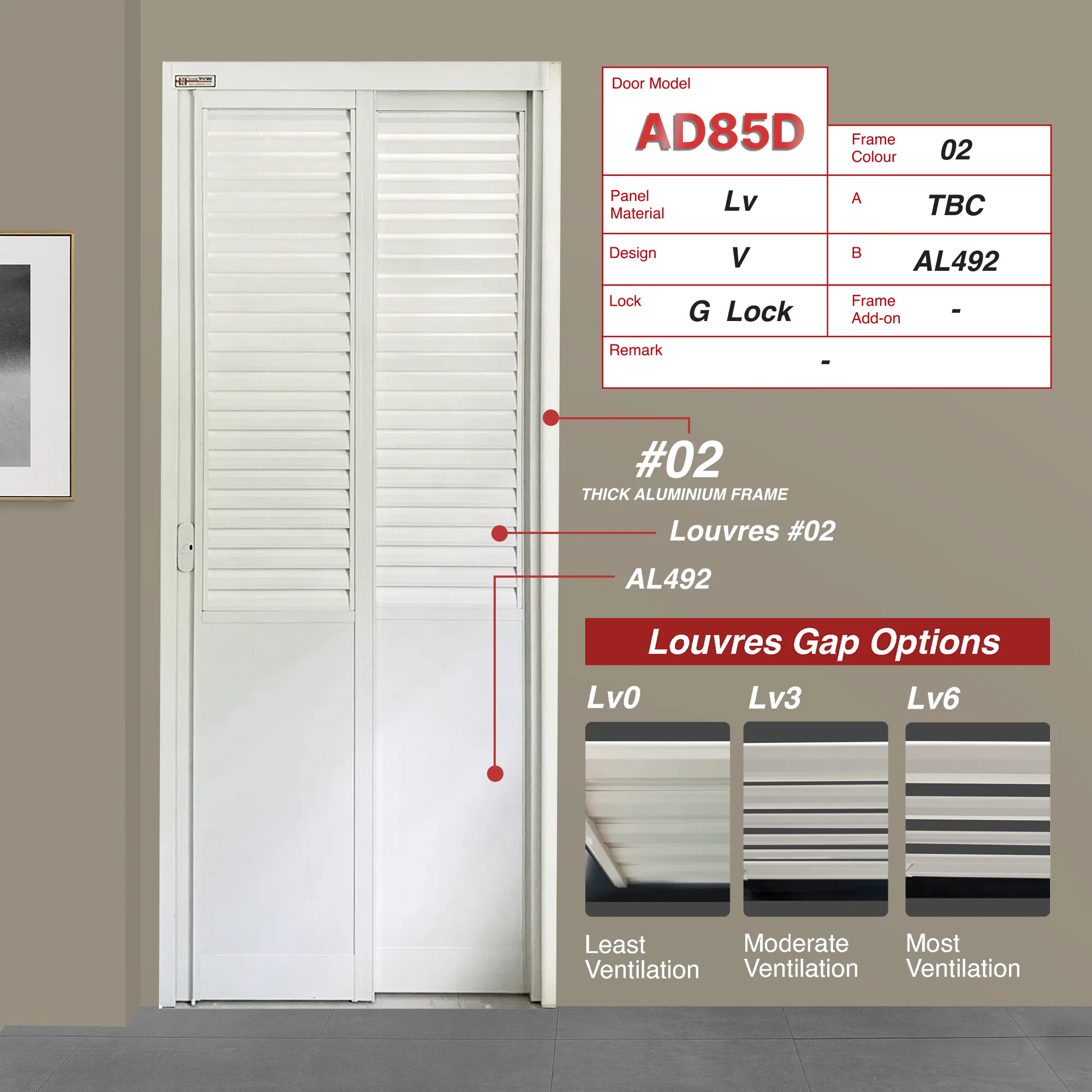 Off White Slide and Swing 3.0: AD85 Louvres Off White Slide and Swing 3.0: AD85 Design V with White Louvres that has moderately compact blade arrangement and Off White (AL492)