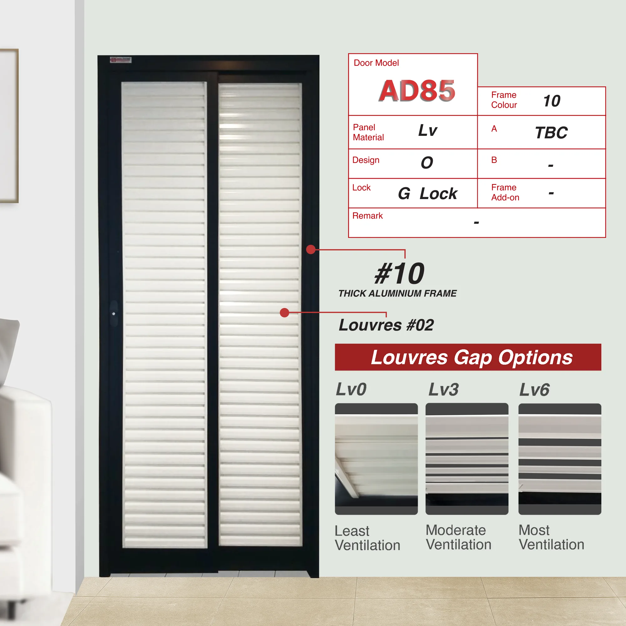 Black Slide and Swing 3.0: AD85 Louvres Black Slide and Swing 3.0: AD85 Design O with White Louvres that has the least compact blade arrangement