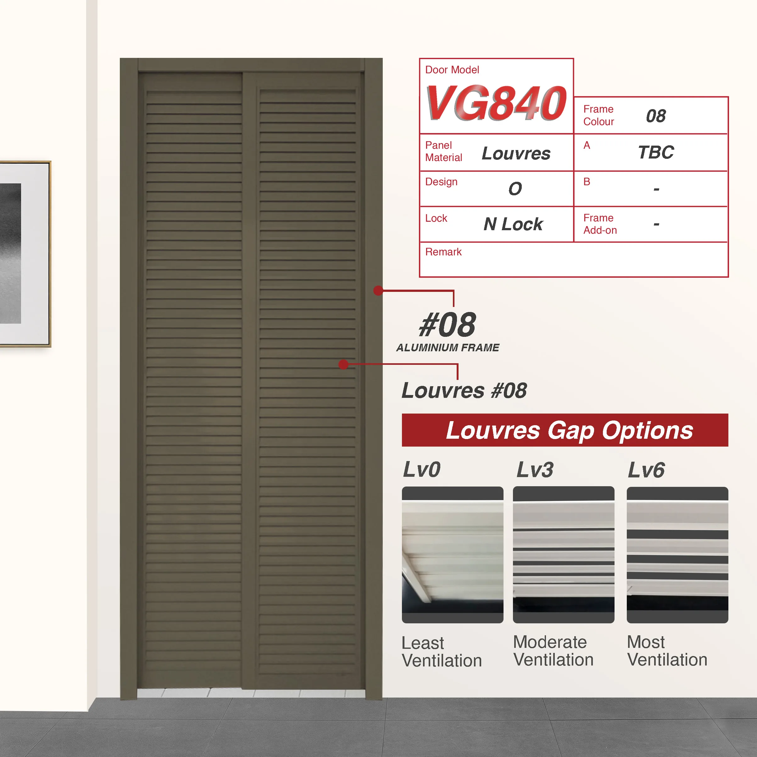 AD85 Beige Grey Louvres 6 Slide & Swing Door with No Design AD85 Beige Grey Slide & Swing Door Made with 6mm Louvres