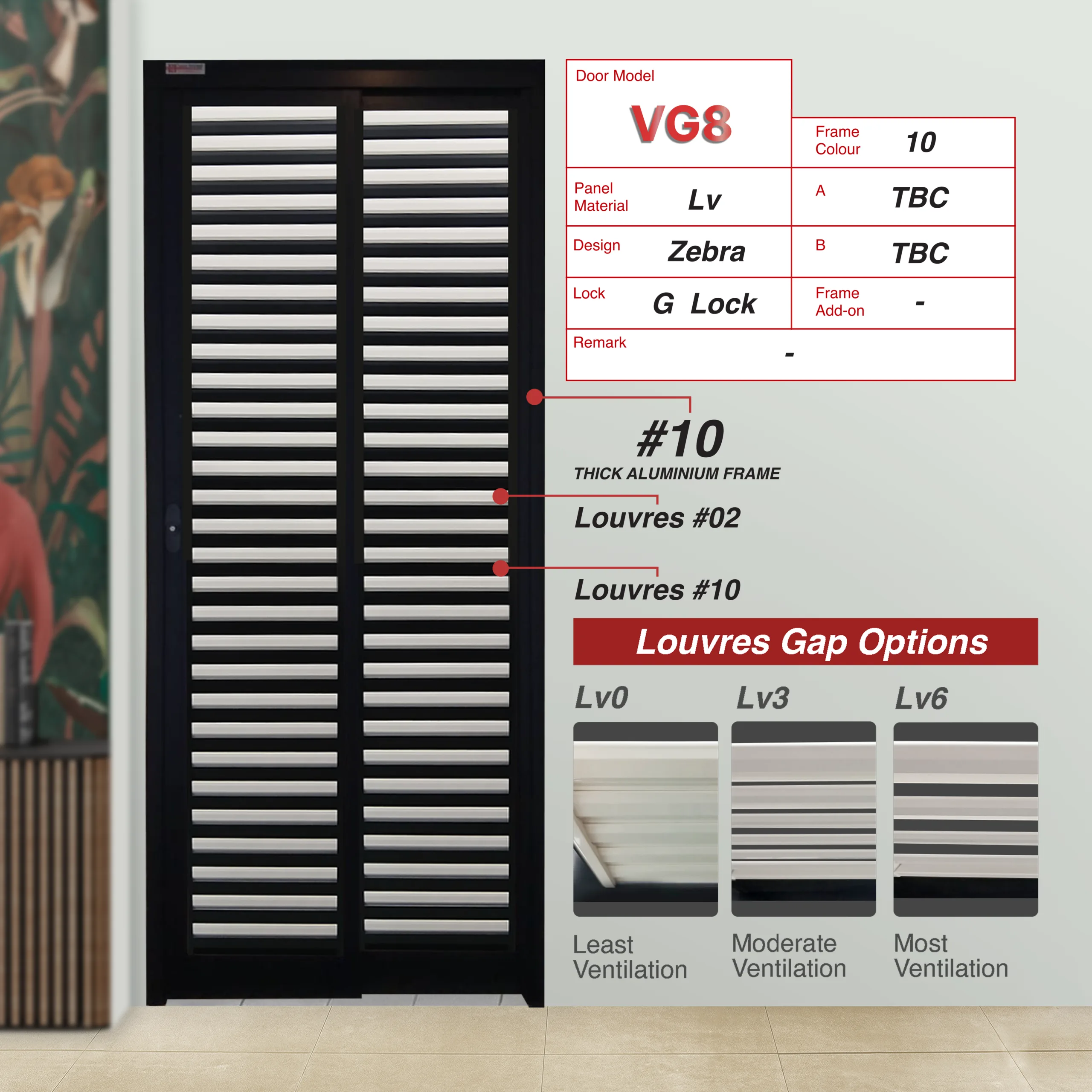 VG8 Black 3mm Louvres Slide & Swing Door with No Design VG8 Black Slide & Swing Door Made with 3mm Louvres + Invisible VG Hinge