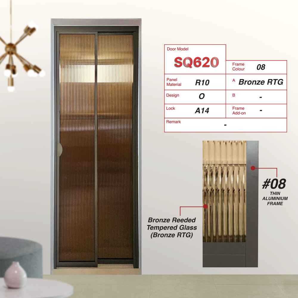 Beige Grey Slide and Swing 5.0: SQ620 Slide and Swing Door Design O with Bronze Reeded Tempered Glass (BronzeRTG)