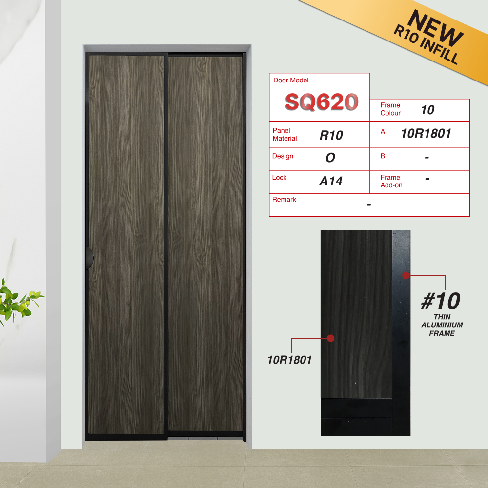 Black Slide and Swing 5.0: SQ620 Slide and Swing Door Design O with 10R1801: A blackish wood-like textured panel